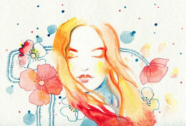 Woman portrait  .abstract  watercolor — Stock Photo, Image