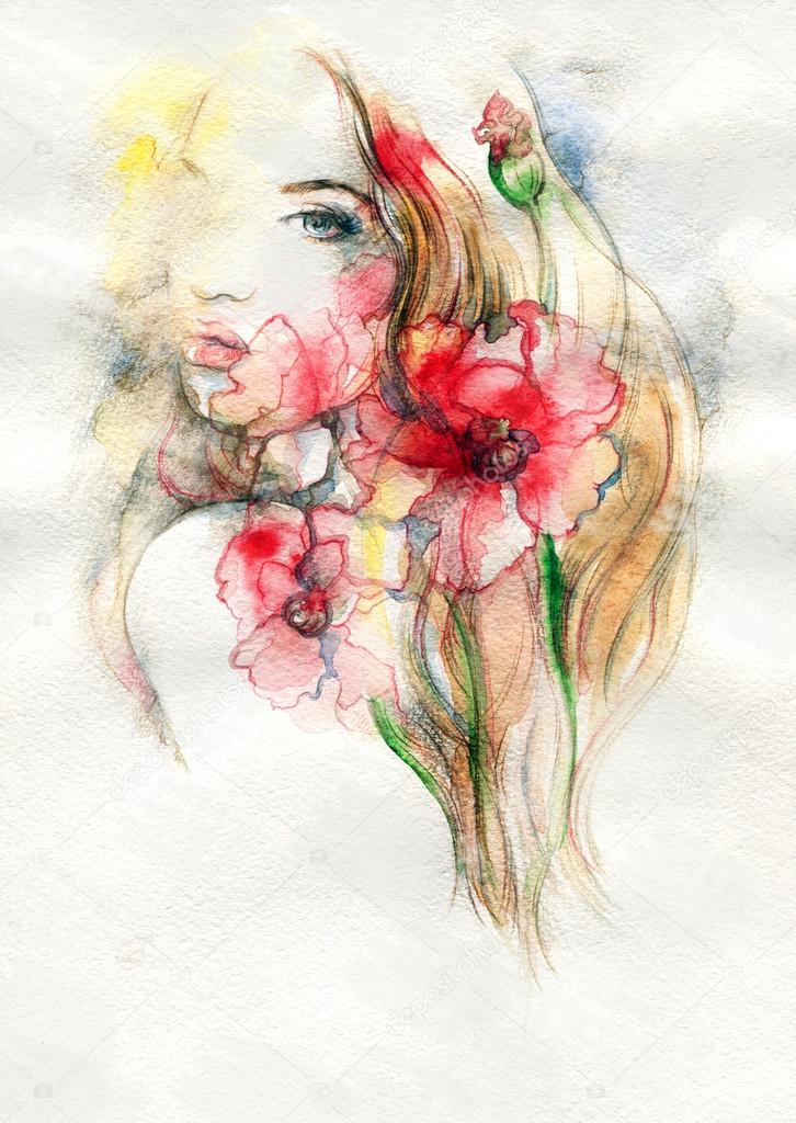 Abstract  watercolor .woman portrait