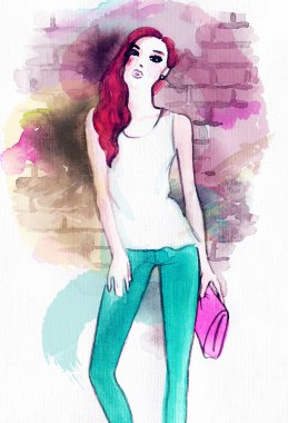 kadın portre .abstract suluboya .moda arka plan