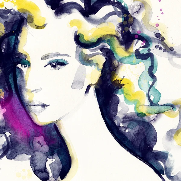 Woman portrait  .abstract  watercolor . — Stock Photo, Image