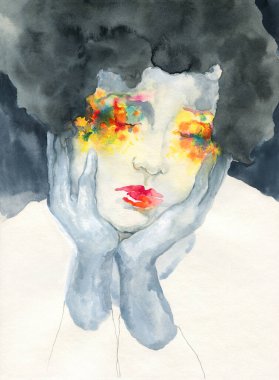 Güzel kadın. Moda çizimi. suluboya resim