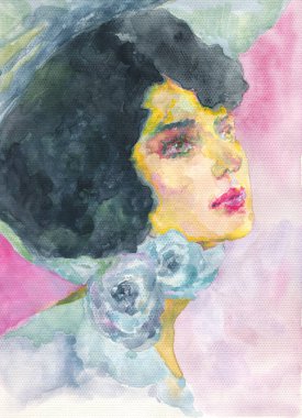 Güzel kadın. Moda çizimi. suluboya resim