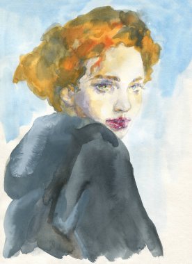 Güzel kadın. Moda çizimi. suluboya resim