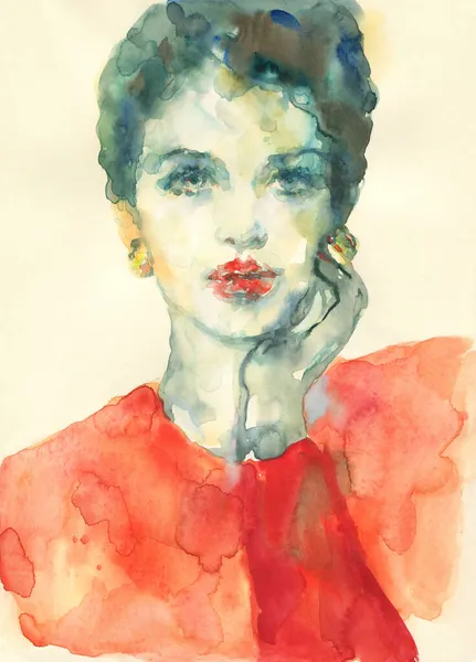 Uma Mulher Linda Ilustração Moda Pintura Aquarela — Fotografia de Stock