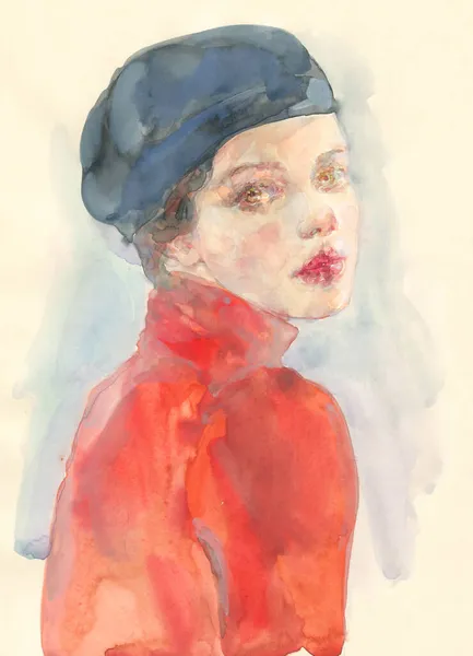 Uma Mulher Linda Ilustração Moda Pintura Aquarela — Fotografia de Stock