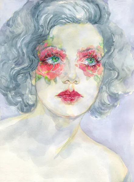 Hermosa Mujer Ilustración Moda Acuarela Pintura Imágenes de stock libres de derechos