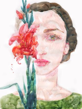 Suluboya resim. fantezi kadın portresi. resimleme. 