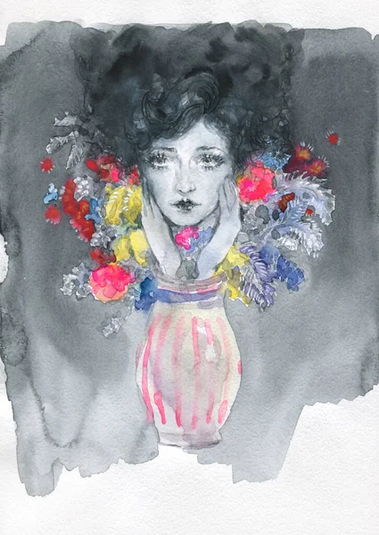 Watercolor Painting Fantasy Female Portrait Illustration —  Fotos de Stock