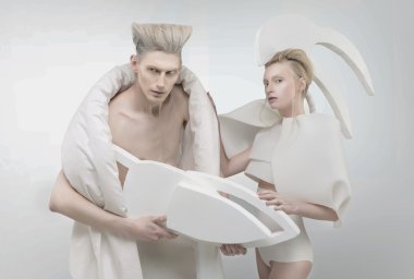 Pale futuristic blonde couple clipart