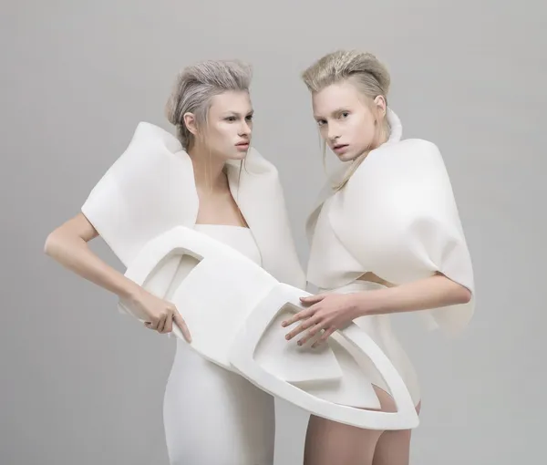 Two futuristic blonde women — Stock Photo, Image