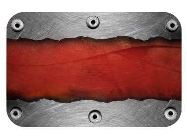 Beyaz zemin üzerinde metal plaka