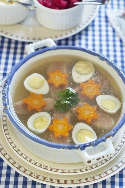 Jellied with beef tongue, carrot and quail eggs — Stock Photo, Image