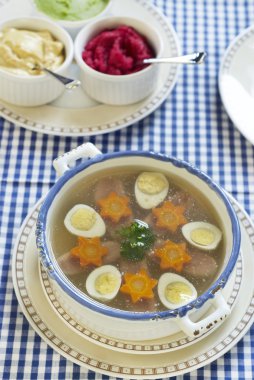Jellied with beef tongue, carrot and quail eggs clipart