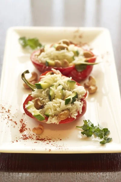 Pepper, stuffed with rice, zucchini and cashew nuts — Stock Photo, Image