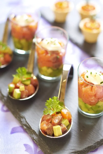 Holiday starter platter with fish appetizers — Stock Photo, Image