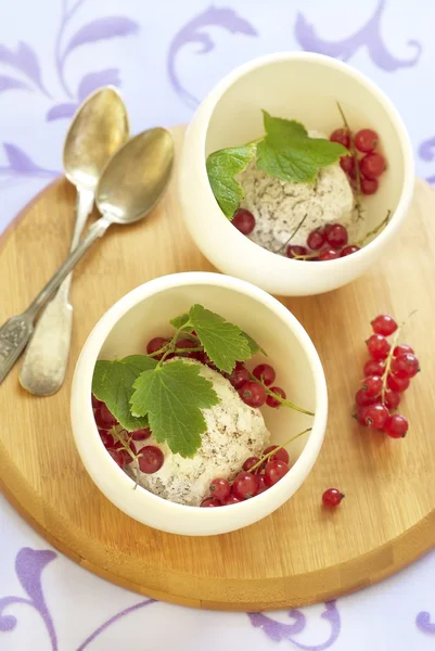 Ice cream with chocolate and red currant — Stock Photo, Image
