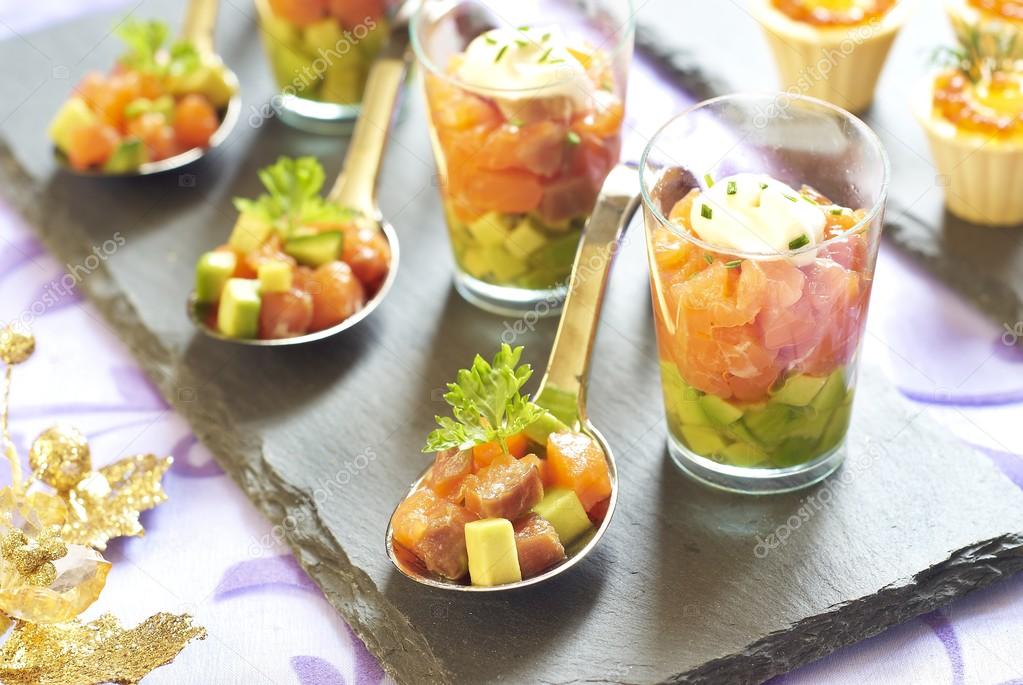 Holiday starter platter with fish appetizers — Stock Photo © MarinaN