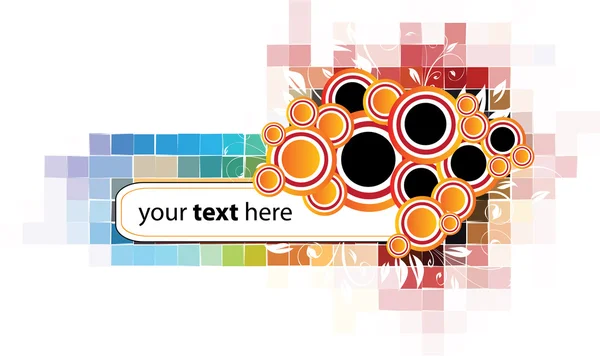 Abstraktní banner s kruhem a barevných pixelů pozadím — Stockový vektor