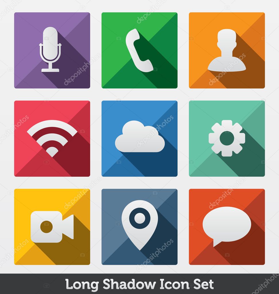 Long Shadow Icon Set, Trendy Design ,
