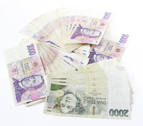 Tschechische Banknoten Nominalwert ein- und zweitausend Kronen — Stockfoto