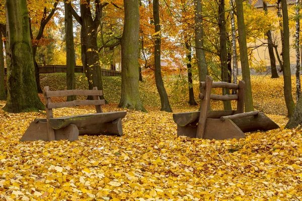 Panca in legno nel parco — Foto Stock