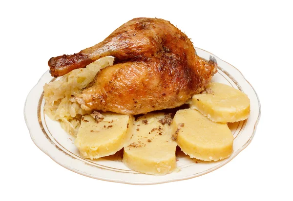 Traditional czech roasted duck with cabbage and dumplings — Stock Photo, Image