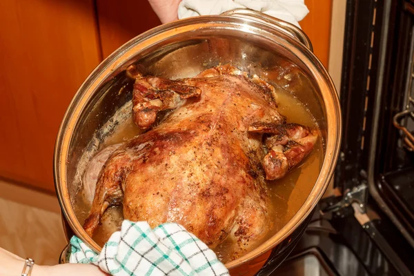 Roast duck in the pan — Stock Photo, Image