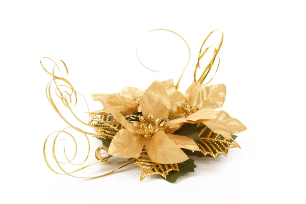 Χρυσή διακοσμητικό λουλούδι των Χριστουγέννων σε λευκό — Φωτογραφία Αρχείου