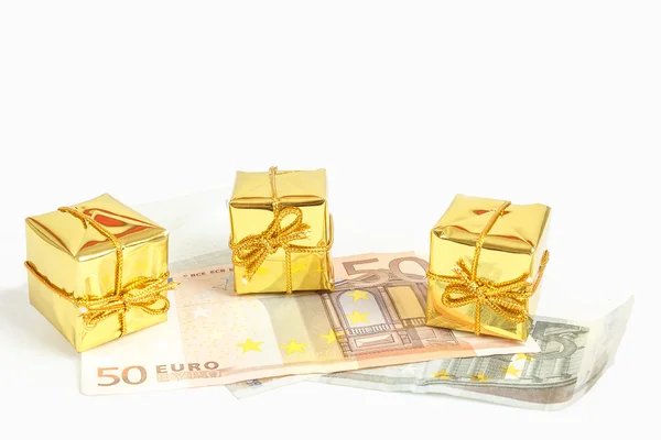 Money concept with euro banknotes for gifts — Stock Photo, Image