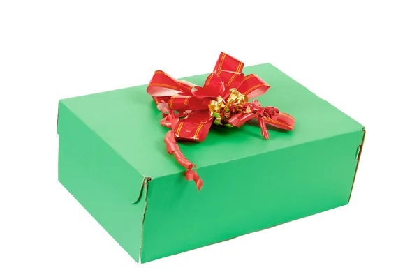 Red ribbon on gift — Stock Photo, Image