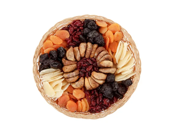 Top view of various dried exotic fruits on white background — Stock Photo, Image