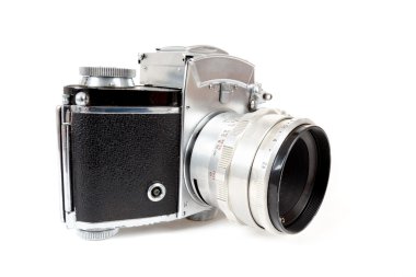 Retro eski model analog fotoğraf makinesi beyaz üzerine