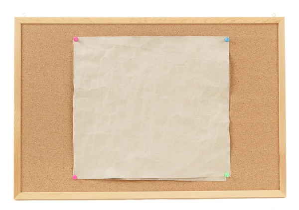 Empty crumple papers on cork board — Stock Photo, Image