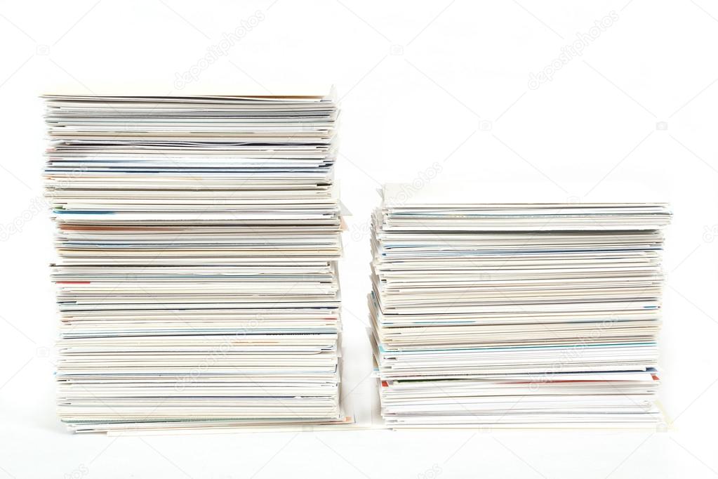 stack of business cards on the table isolated on white