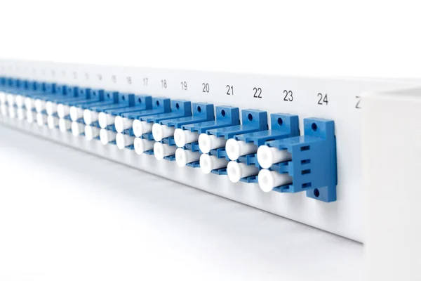 Fiber optic distribution frame with SC adapters — Stock Photo, Image