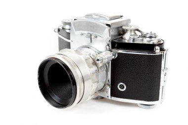Retro eski model analog fotoğraf makinesi beyaz üzerine