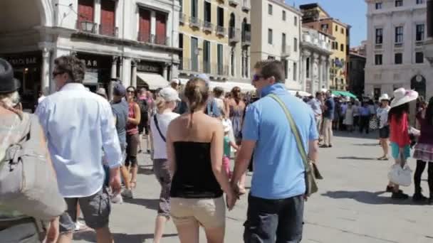 Crowd of tourists on most famous square July 16, 2012 in Venice Royalty Free Stock Video
