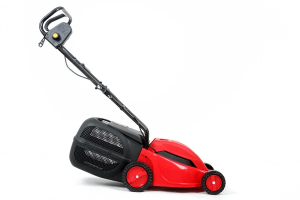 New red lawnmower on white background — Stock Photo, Image