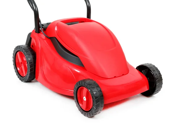 New red lawnmower on white background — Stock Photo, Image