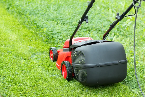 New lawnmower on green grass Stock Picture