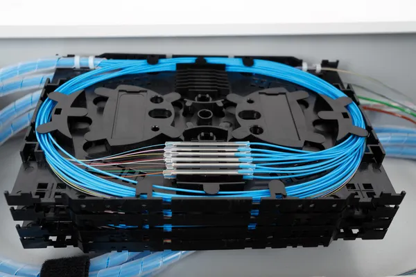 Fiber optic splice cassettes — Stockfoto