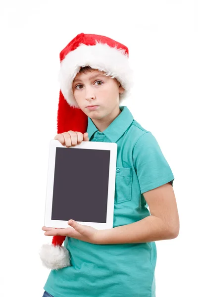 Tinédzser és tablet, fehér — Stock Fotó