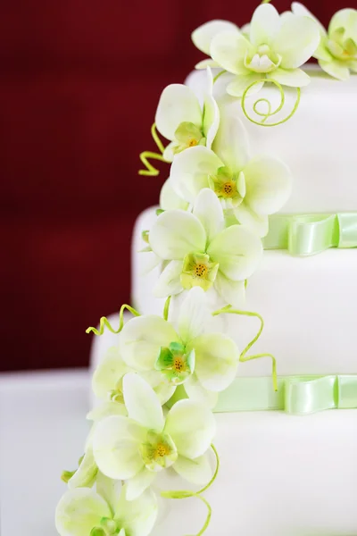 Häät kakku yksityiskohta orkidea kukkia — kuvapankkivalokuva