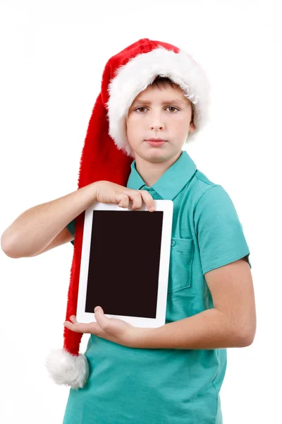 Adolescent garçon avec santa claus chapeau — Photo