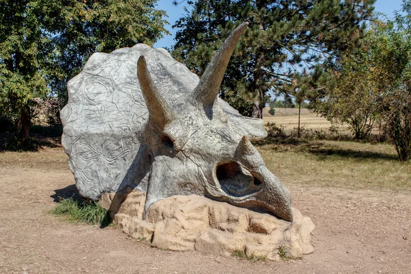 Fossiles Skelett von Triceratops über natürlichem Hintergrund — Stockfoto