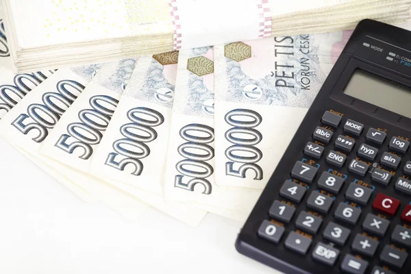 Çek para banknotların, madeni paralar ve hesap makinesi