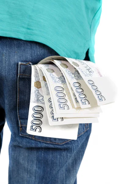 Notas de checo valor nominal cinco mil no bolso — Fotografia de Stock