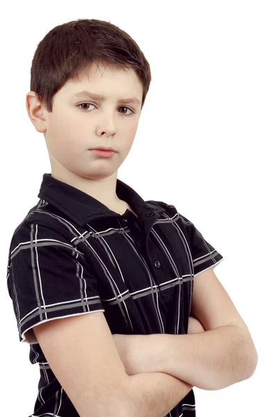 Pensive young boy isolated on white background — Stock Photo, Image