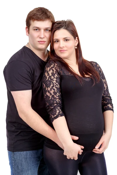 Kärleksfull lyckligt par, gravid kvinna med sin man, isolerad o — Stockfoto