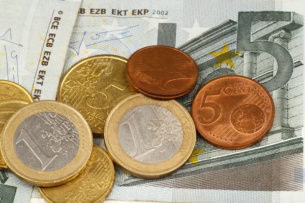 Macro photography of euro money and coins — Stock Photo, Image